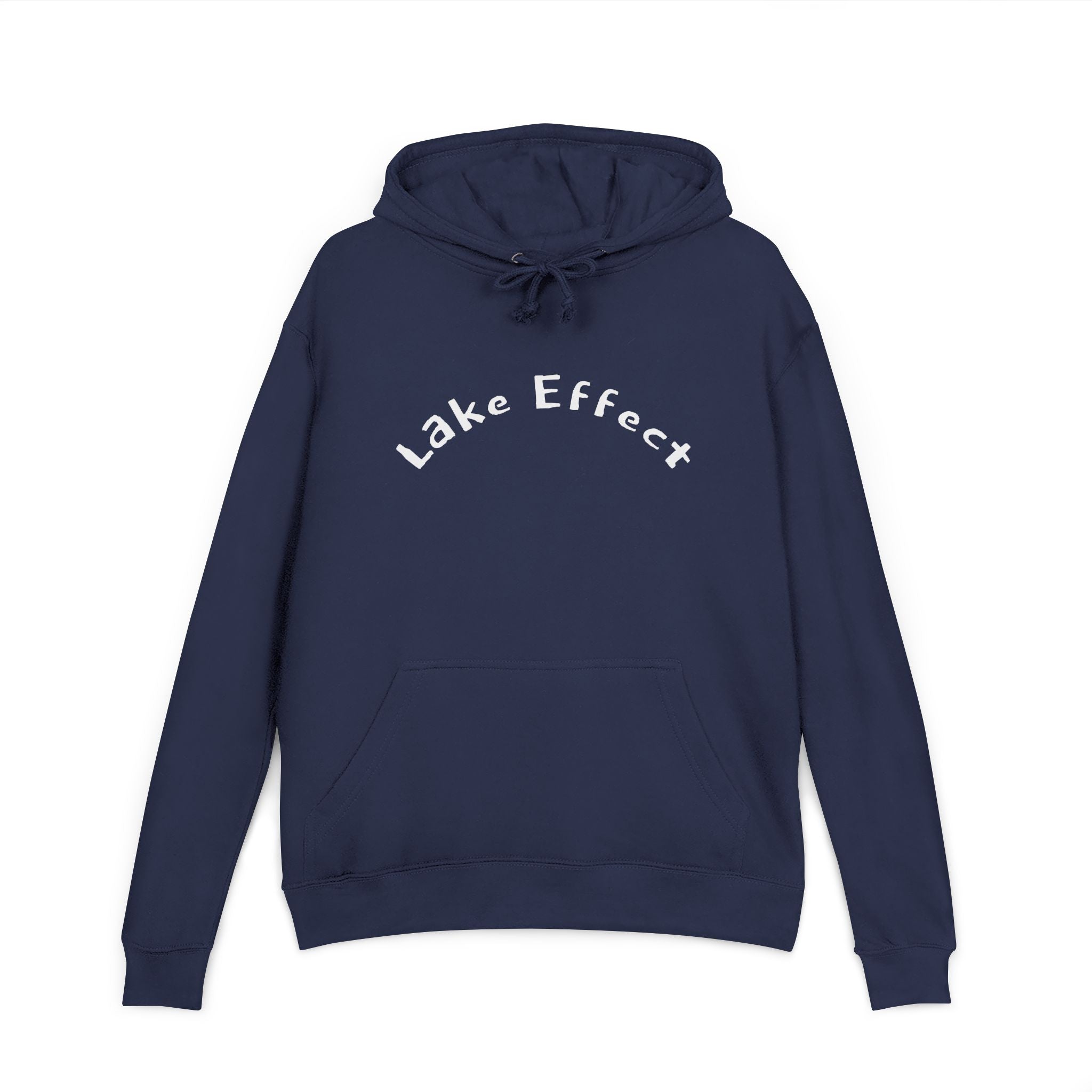 Lake Effect Hoodie | Minimal Script Arch, Cozy Outdoor Sweatshirt