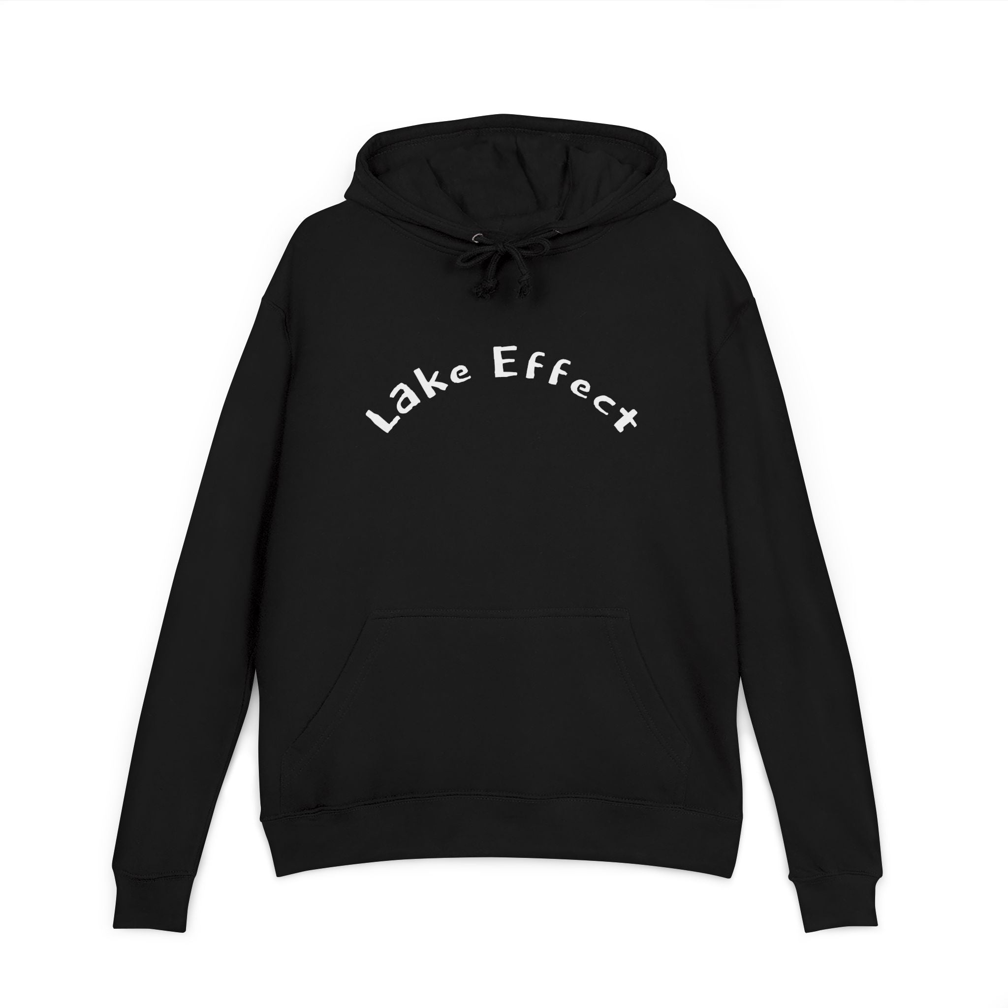 Lake Effect Hoodie | Minimal Script Arch, Cozy Outdoor Sweatshirt