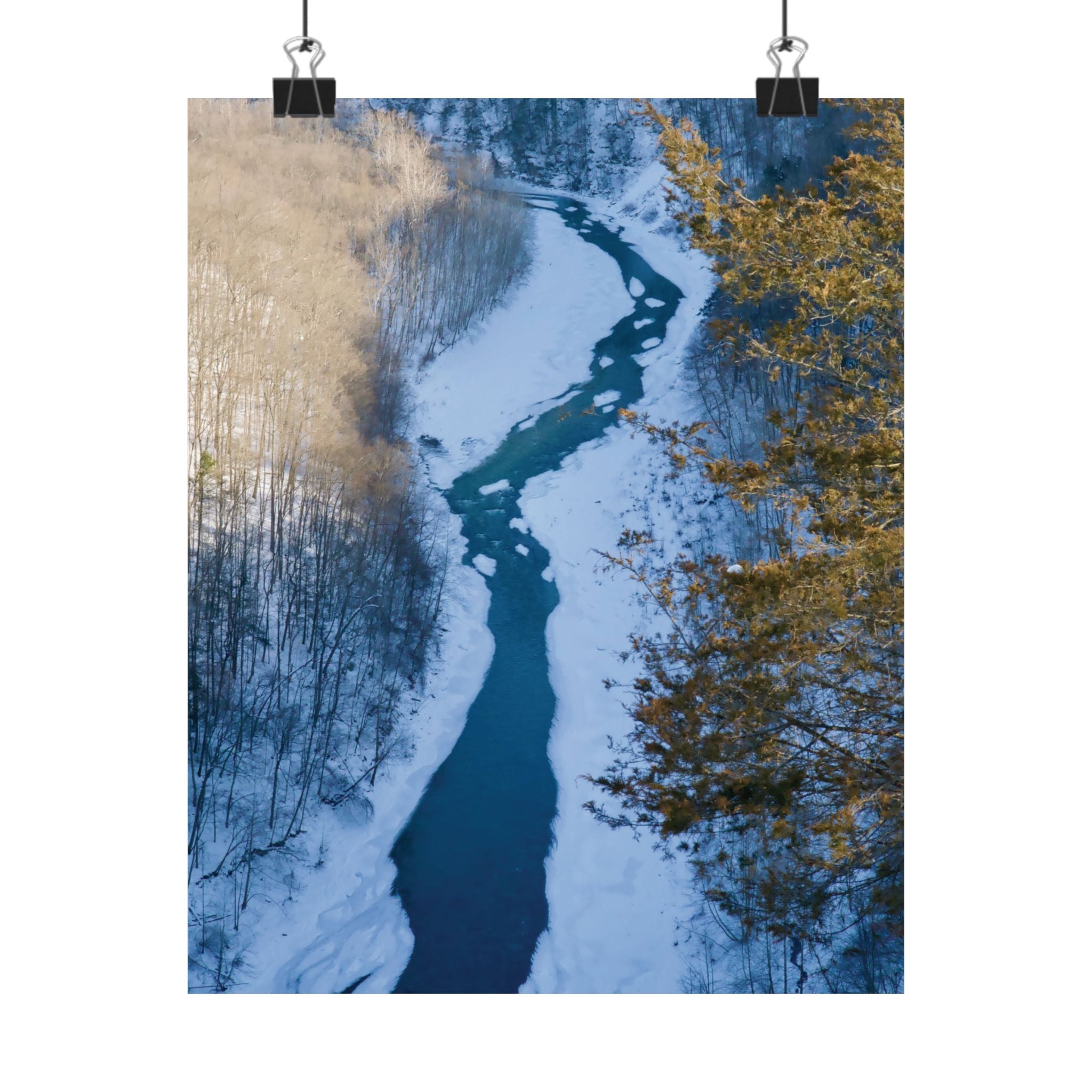 Winter River Matte Vertical Poster — Scenic Snowy Canyon Wall Art